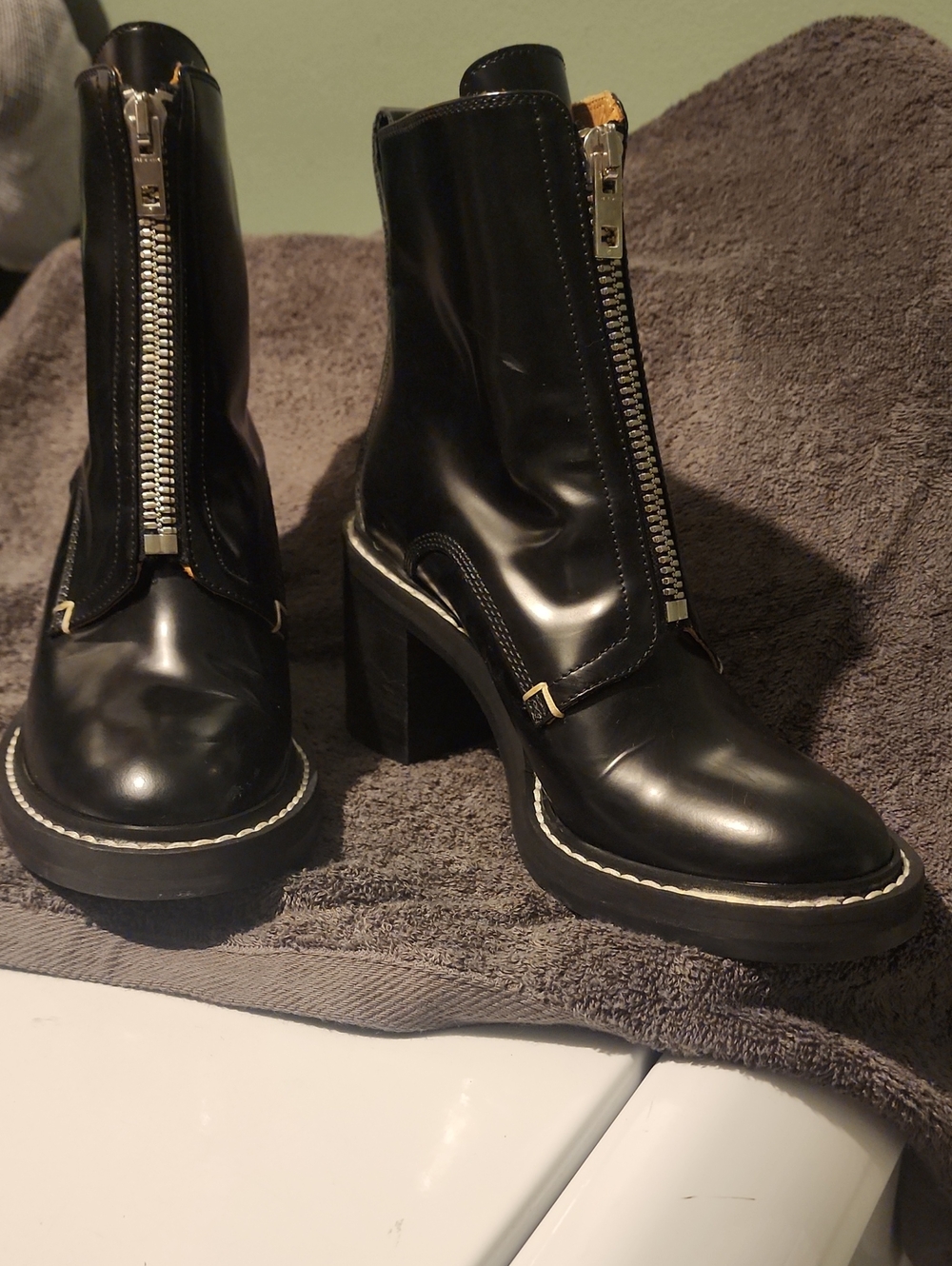 Rag & Bone Shelby Runway Black Front-Zip Block Heel Ankle Boots
